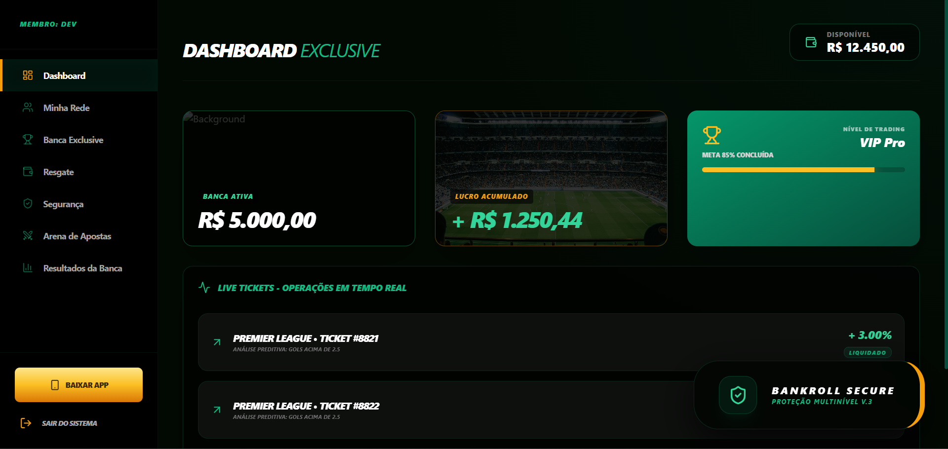 Interface da Plataforma de Investimentos